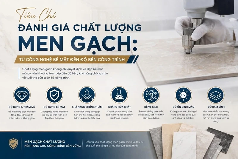  Tiêu chí đánh giá chất lượng men gạch: Từ công nghệ bề mặt đến độ bền công trình
