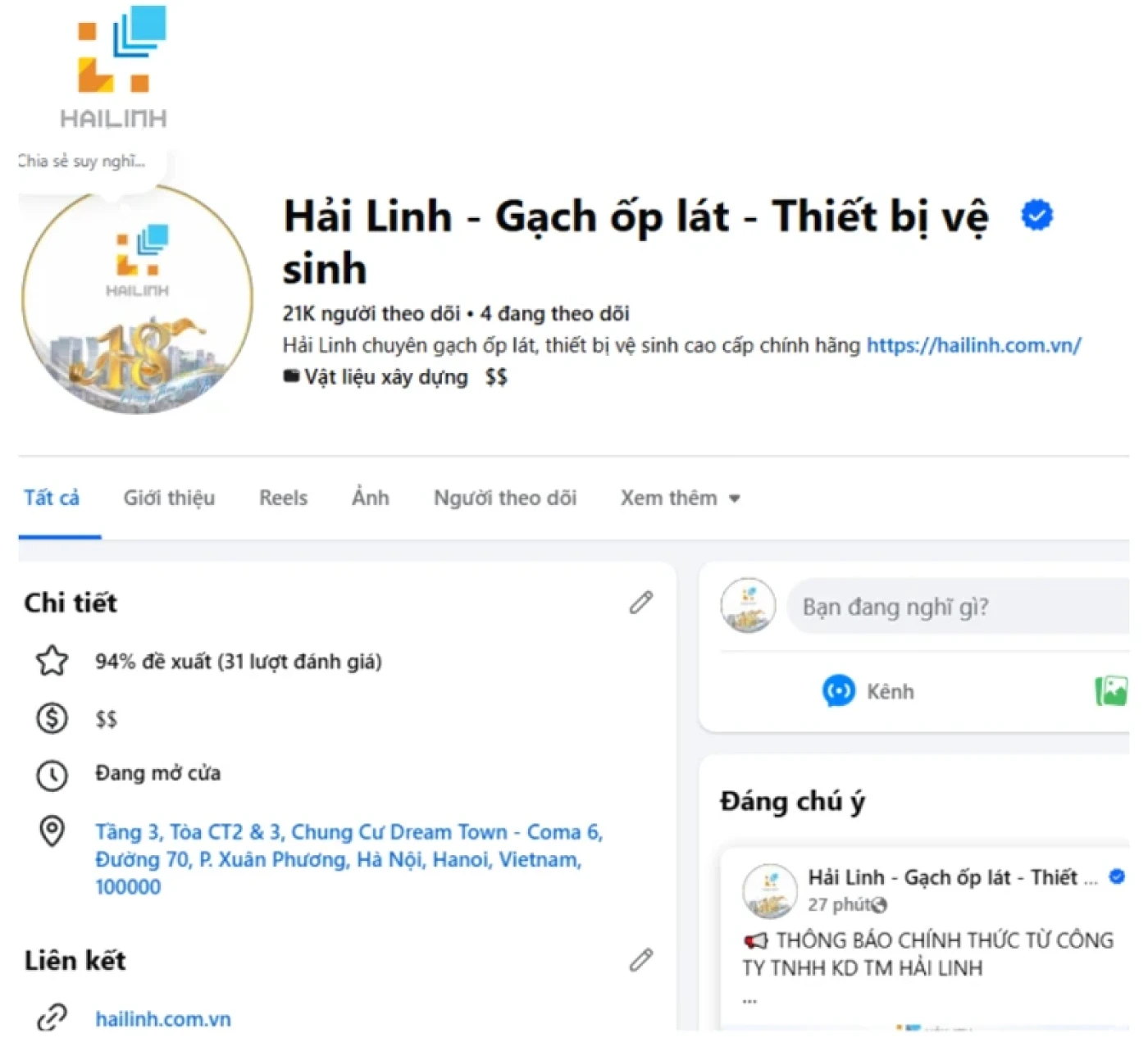 fanpage hai linh chinh thuc
