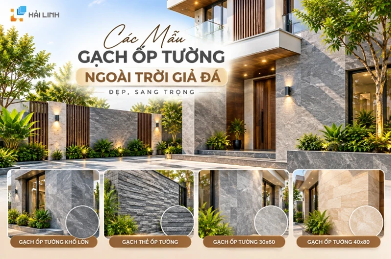 Các mẫu Gạch ốp tường ngoài trời giả đá đẹp