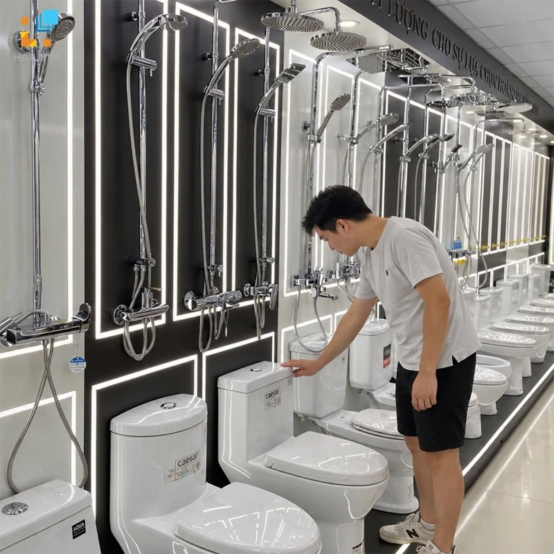 khach hang xem bon cau tai showroom hai linh