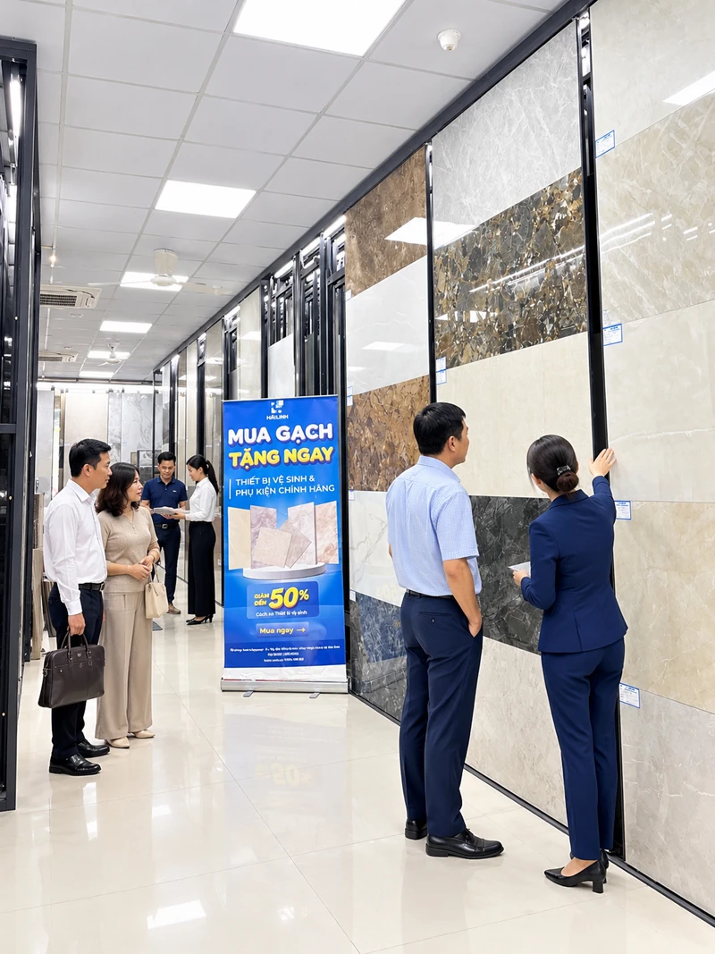 nhan vien hai linh tu van gach cho khach hang