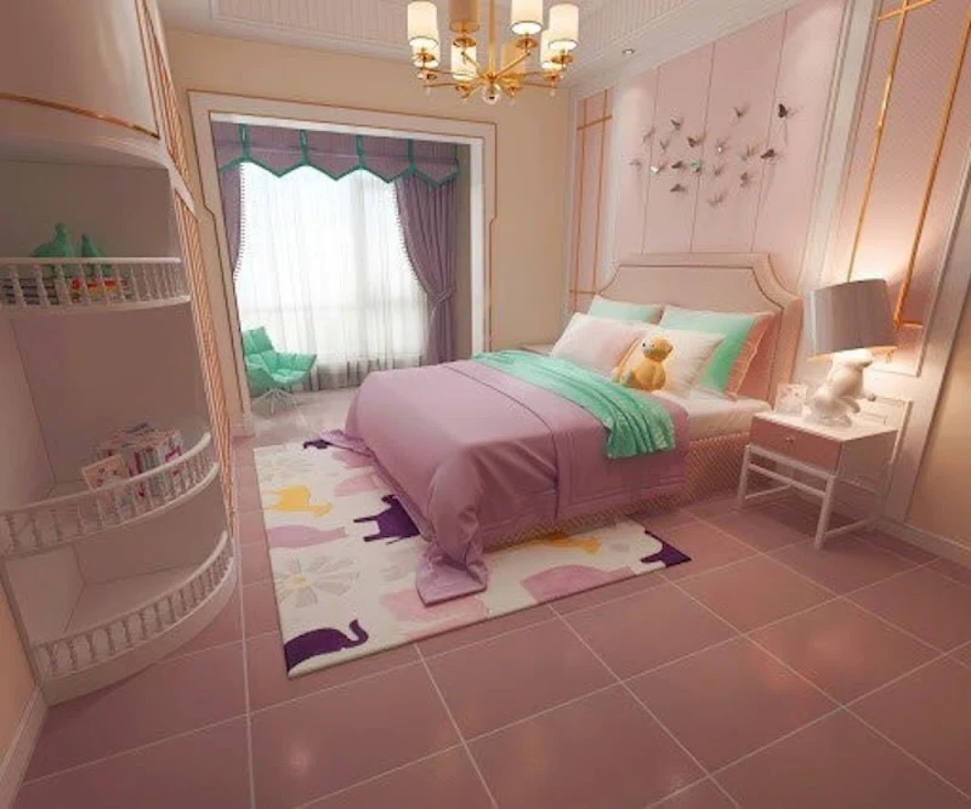 gach op lat mau hong cho phong be gai