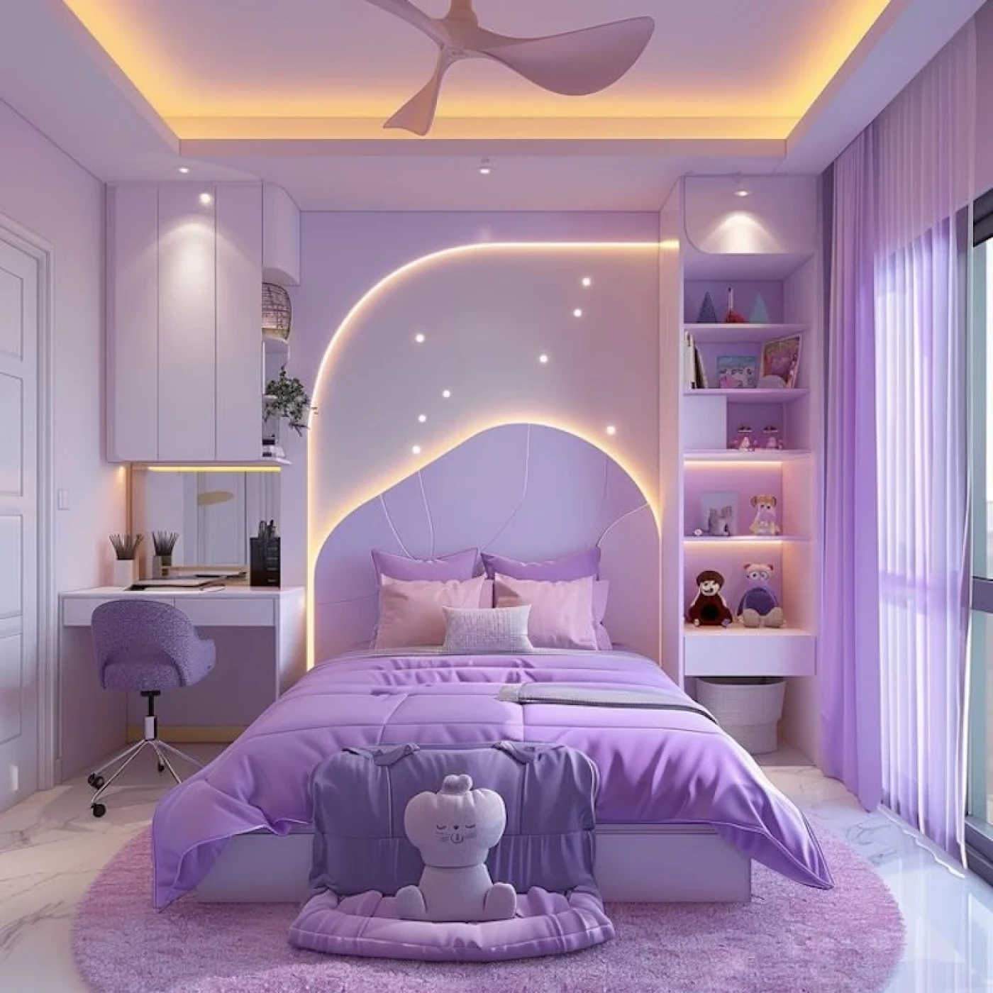 mau trang nga ket hop tim lavende cho phong be gai