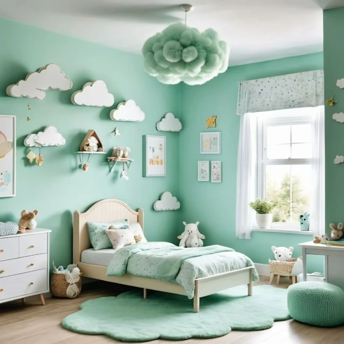 mau xanh min kem sua cho phong be gai