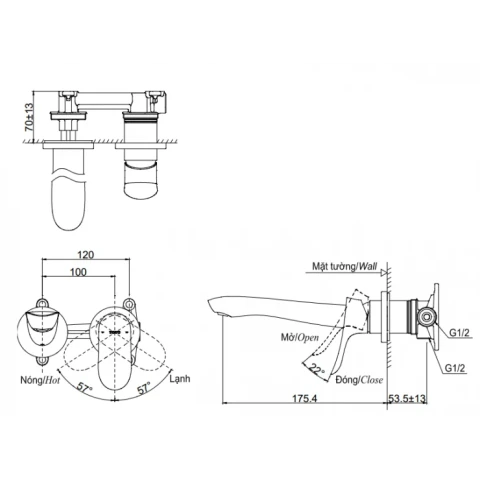 Ảnh Vòi chậu gắn tường TOTO TLG01311BB 2